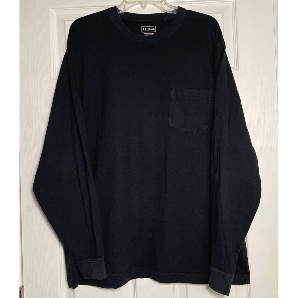 L.L.Bean Traditional Fit Long Sleeve Pocket T Shirt Black XL Reg Men‎ Casual